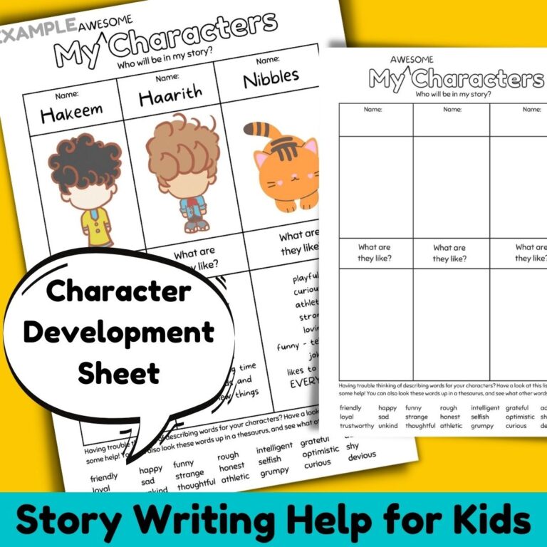 story character worksheet cover